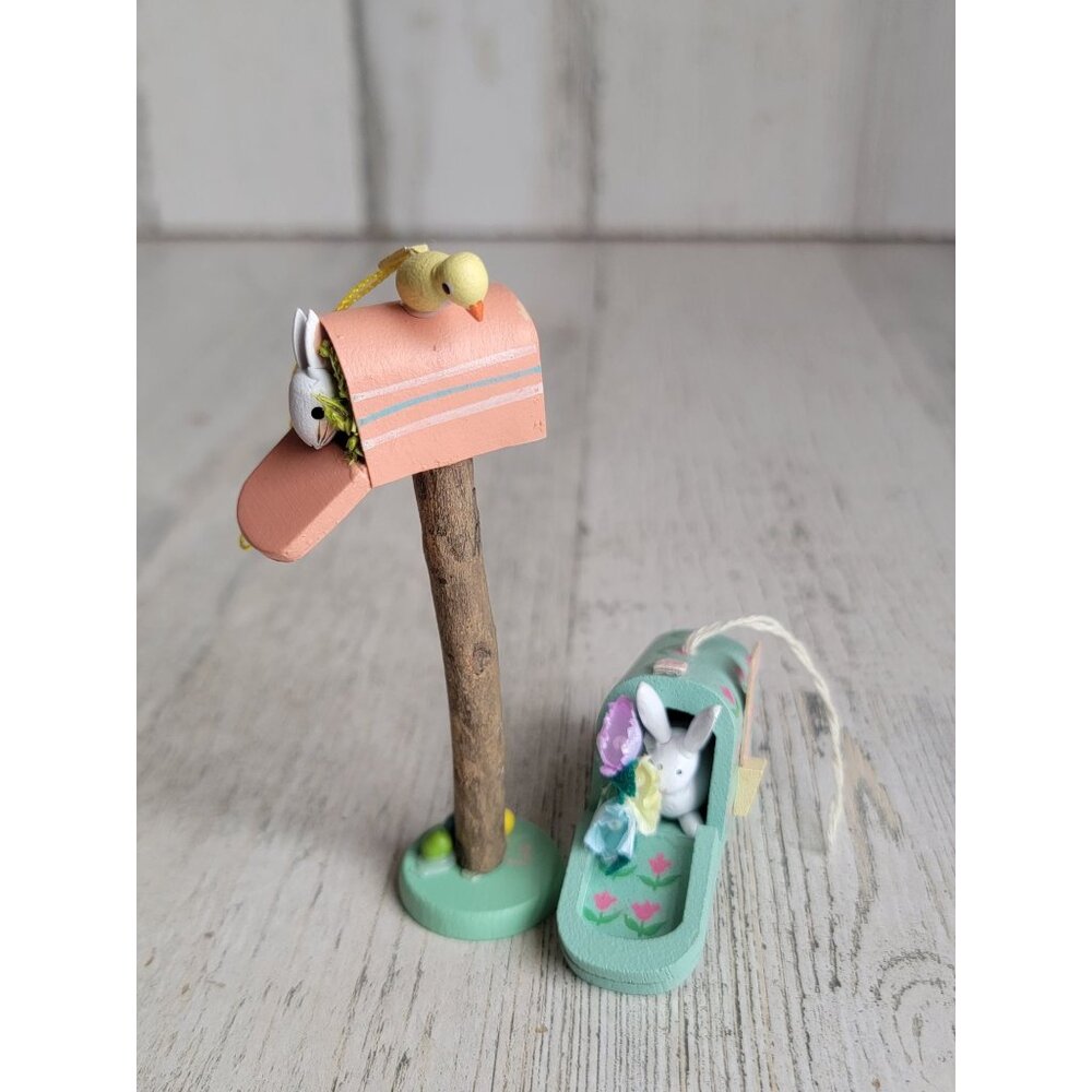 Vintage spring Easter mailbox wooden bunny bird ornament xmas‎